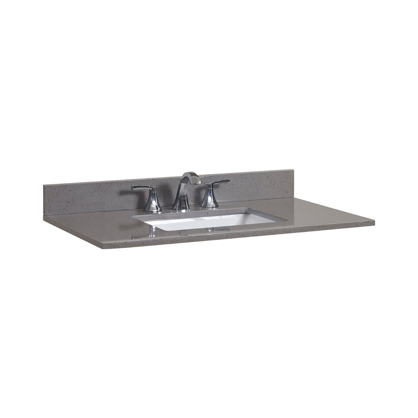 37"  Mountain Gray/Polished Engineered Marble Bathroom Vanity Top with White Sink