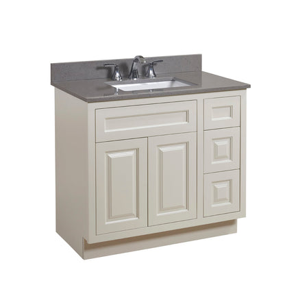 37"  Mountain Gray/Polished Engineered Marble Bathroom Vanity Top with White Sink