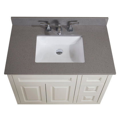 37"  Mountain Gray/Polished Engineered Marble Bathroom Vanity Top with White Sink