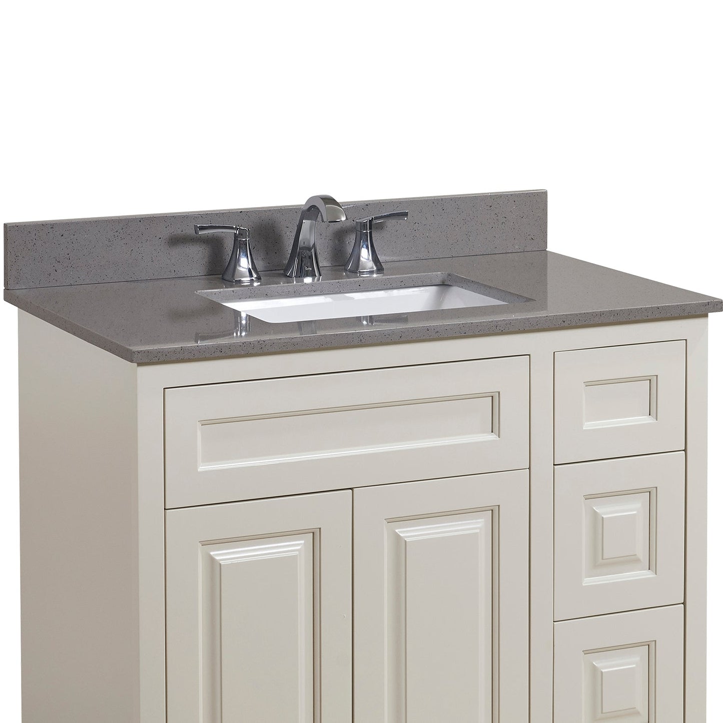 37"  Mountain Gray/Polished Engineered Marble Bathroom Vanity Top with White Sink