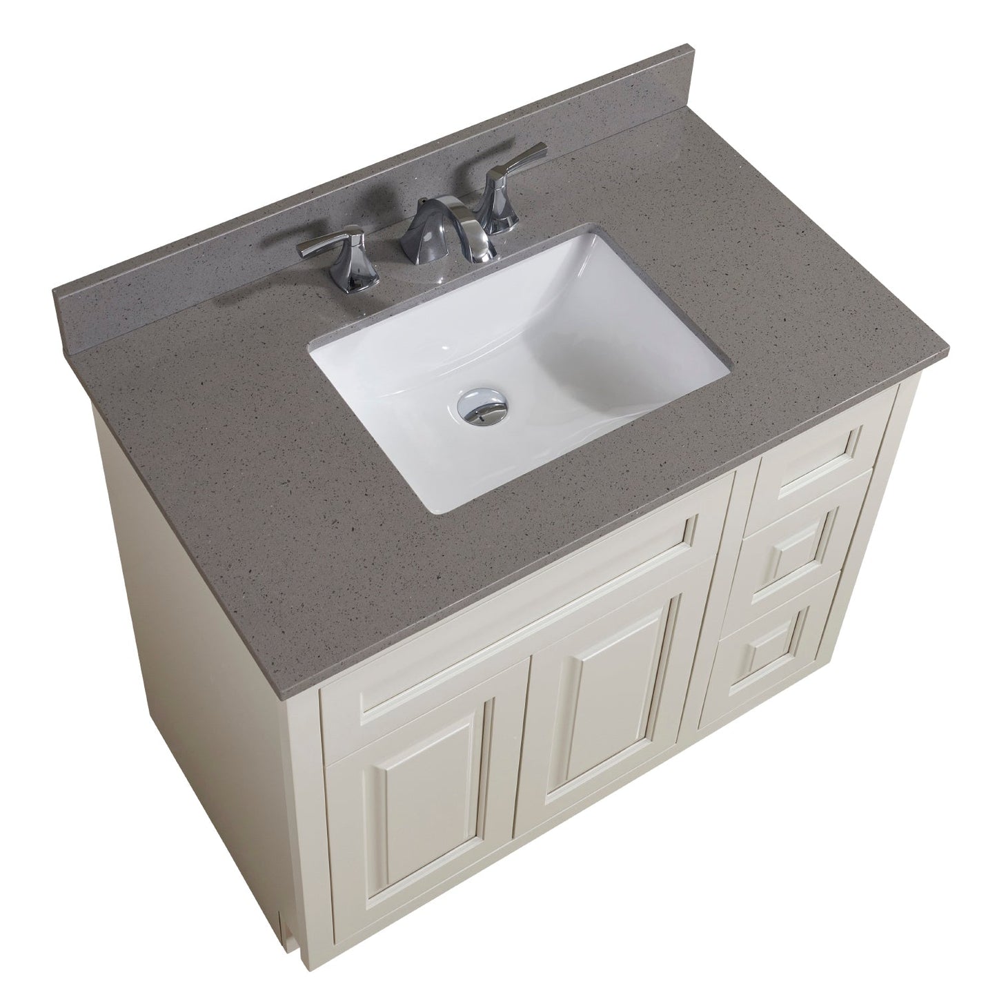 37"  Mountain Gray/Polished Engineered Marble Bathroom Vanity Top with White Sink
