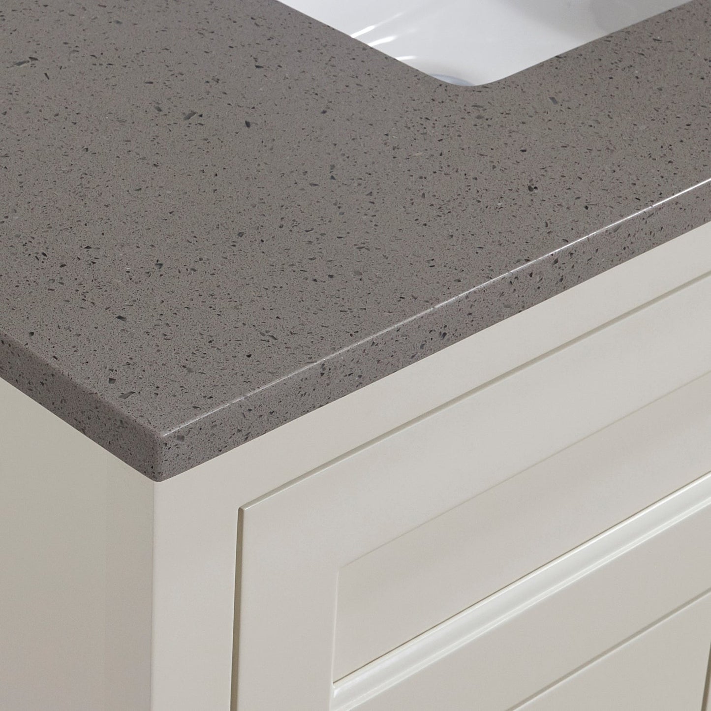 37"  Mountain Gray/Polished Engineered Marble Bathroom Vanity Top with White Sink