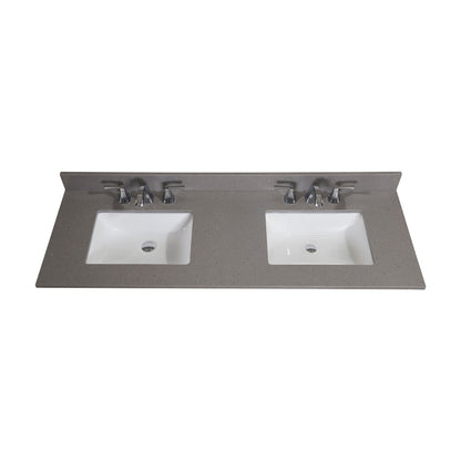 61"  Mountain Gray/Polished Engineered Marble Bathroom Vanity Top with White Sink