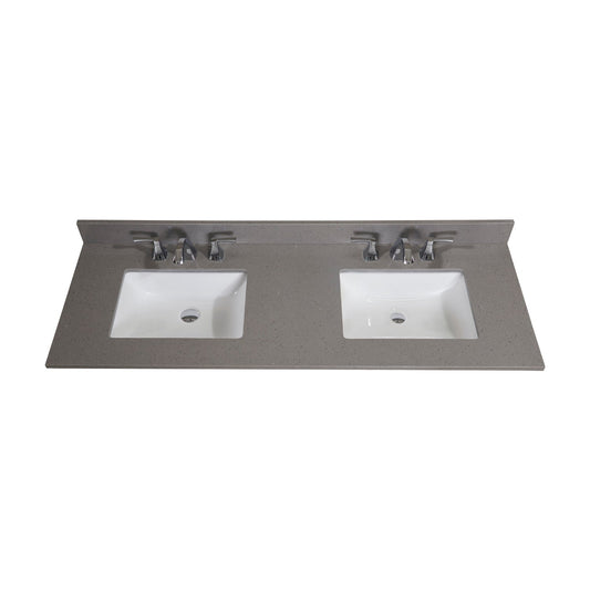 61"  Mountain Gray/Polished Engineered Marble Bathroom Vanity Top with White Sink