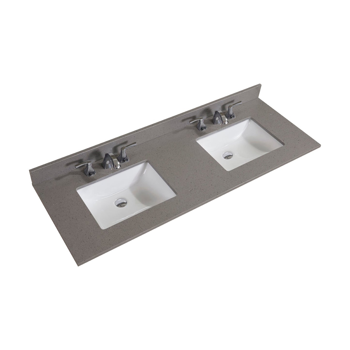 61"  Mountain Gray/Polished Engineered Marble Bathroom Vanity Top with White Sink