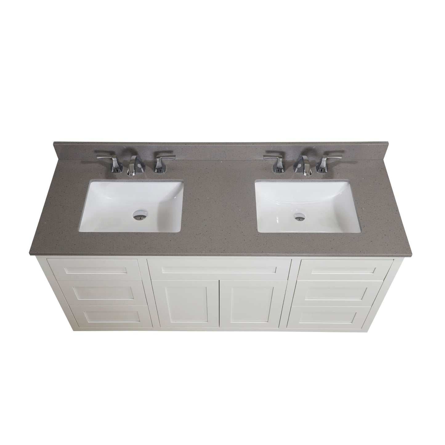 61"  Mountain Gray/Polished Engineered Marble Bathroom Vanity Top with White Sink