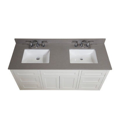 61"  Mountain Gray/Polished Engineered Marble Bathroom Vanity Top with White Sink