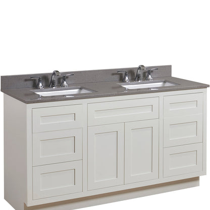61"  Mountain Gray/Polished Engineered Marble Bathroom Vanity Top with White Sink