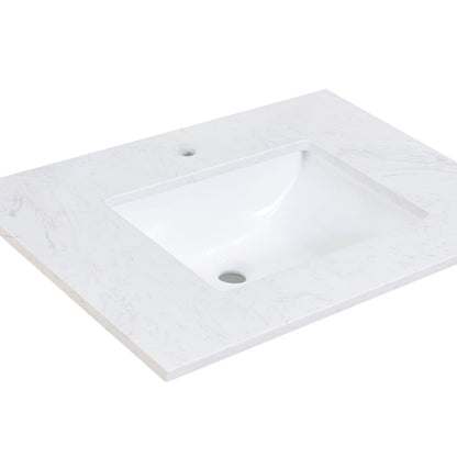 31"  Composite Stone Vanity Top in Aosta White with White Sink