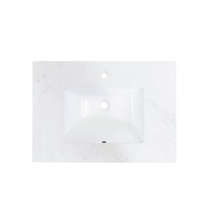 31"  Composite Stone Vanity Top in Aosta White with White Sink