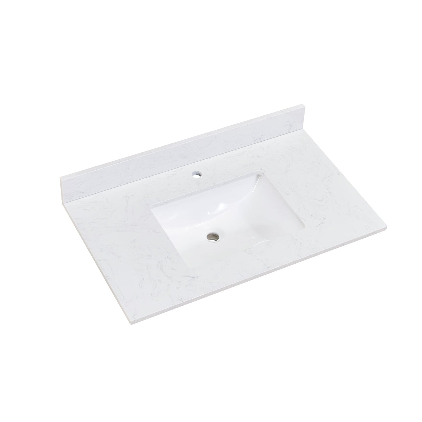 37"  Composite Stone Vanity Top in Aosta White with White Sink