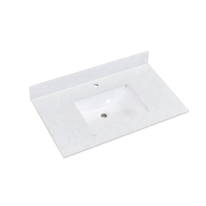 37"  Composite Stone Vanity Top in Aosta White with White Sink