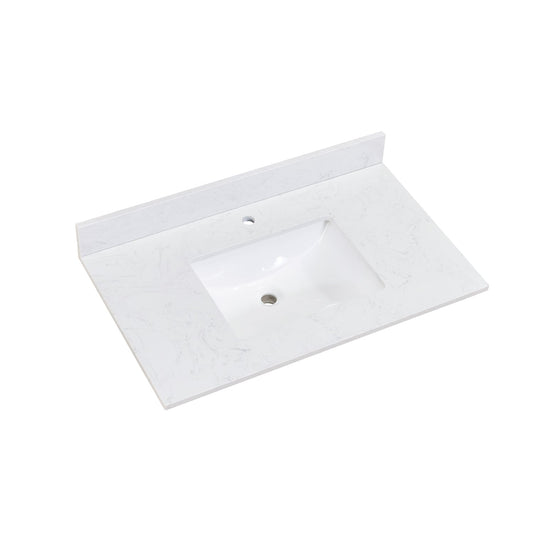 37"  Composite Stone Vanity Top in Aosta White with White Sink