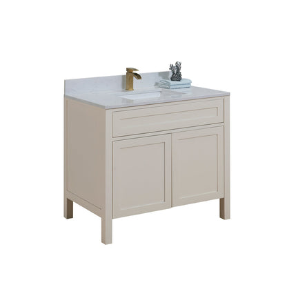 37"  Composite Stone Vanity Top in Aosta White with White Sink