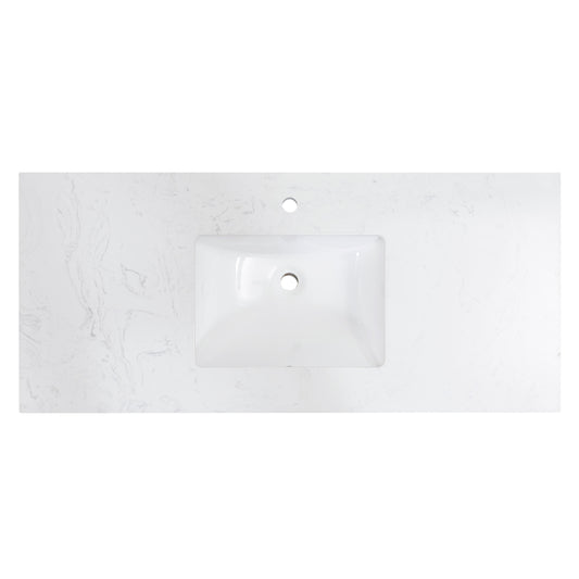 49"  Composite Stone Vanity Top in Aosta White with White Sink