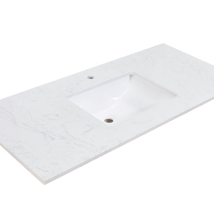 49"  Composite Stone Vanity Top in Aosta White with White Sink
