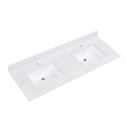 60"  Composite Stone Vanity Top in Aosta White with White Sink
