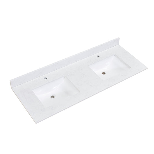60"  Composite Stone Vanity Top in Aosta White with White Sink