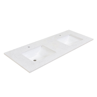 60"  Composite Stone Vanity Top in Aosta White with White Sink