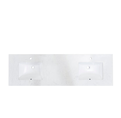 72"  Composite Stone Vanity Top in Aosta White with White Sink