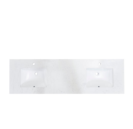 72"  Composite Stone Vanity Top in Aosta White with White Sink