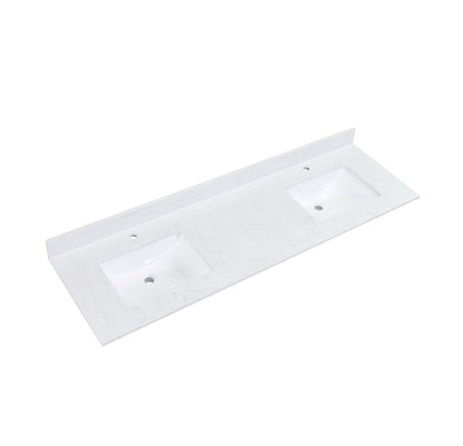72"  Composite Stone Vanity Top in Aosta White with White Sink