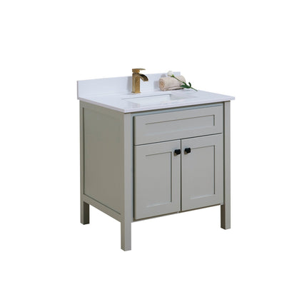 30"  Composite Stone Vanity Top in Snow White with White Sink