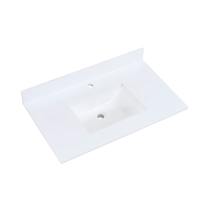 37"  Composite Stone Vanity Top in Snow White with White Sink