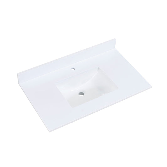 37"  Composite Stone Vanity Top in Snow White with White Sink