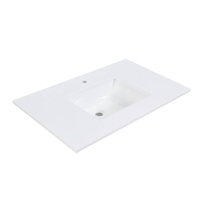37"  Composite Stone Vanity Top in Snow White with White Sink