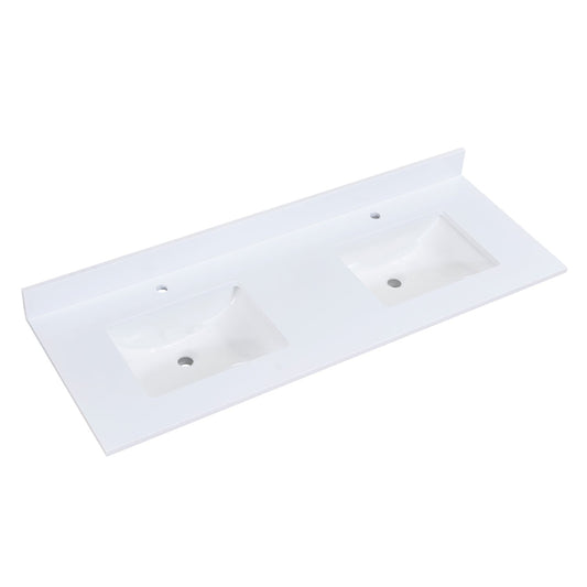60"  Composite Stone Vanity Top in Snow White with White Sink