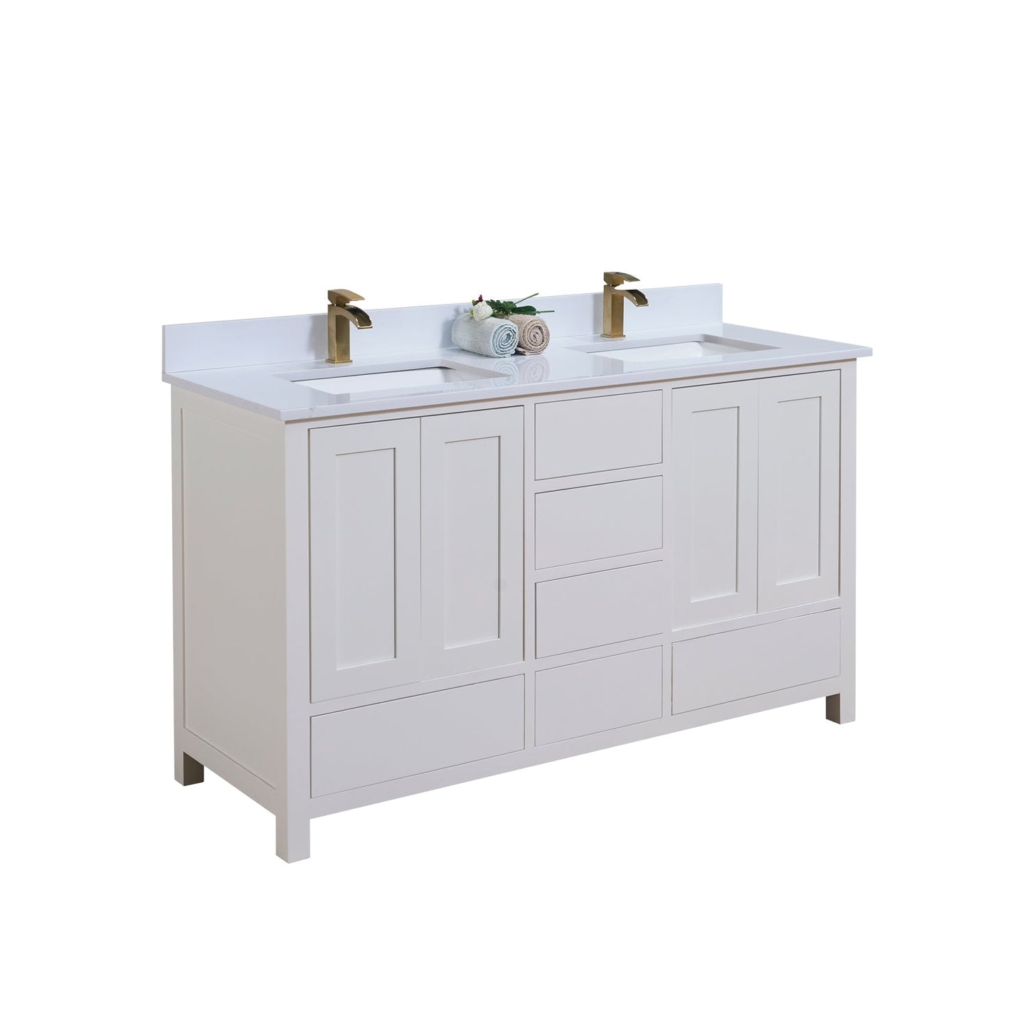60"  Composite Stone Vanity Top in Snow White with White Sink