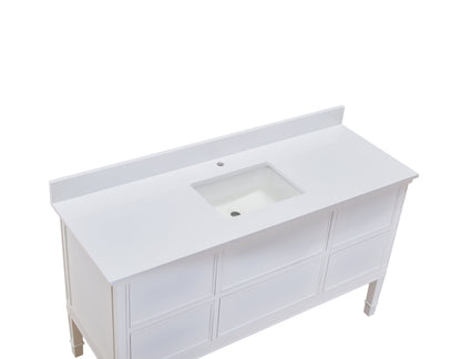 61"  Composite Stone Vanity Top in Milano White with White Sink