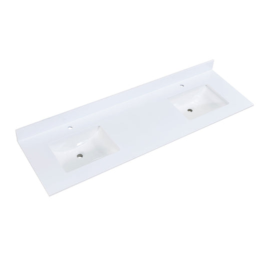 72"  Composite Stone Vanity Top in Snow White with White Sink