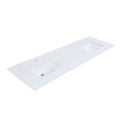 72"  Composite Stone Vanity Top in Snow White with White Sink