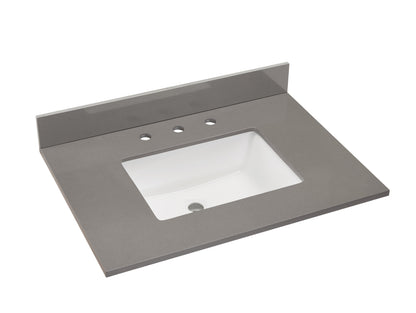 31"  Composite Stone Vanity Top In Concrete Grey with White  Sink