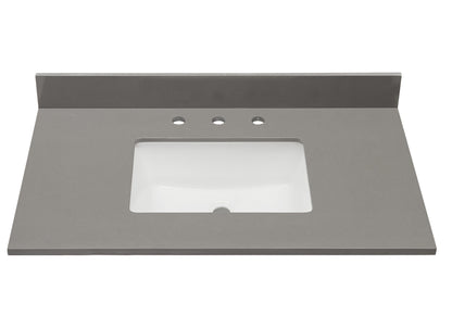 37"  Composite Stone Vanity Top in Concrete Grey with White  Sink
