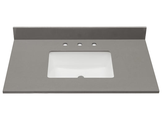 37"  Composite Stone Vanity Top in Concrete Grey with White  Sink