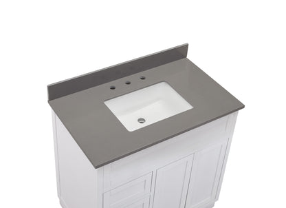 37"  Composite Stone Vanity Top in Concrete Grey with White  Sink