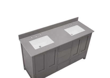 61"  Composite Stone Vanity Top in Concrete Grey with White Sink