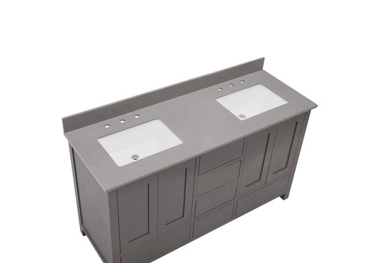 61"  Composite Stone Vanity Top in Concrete Grey with White Sink