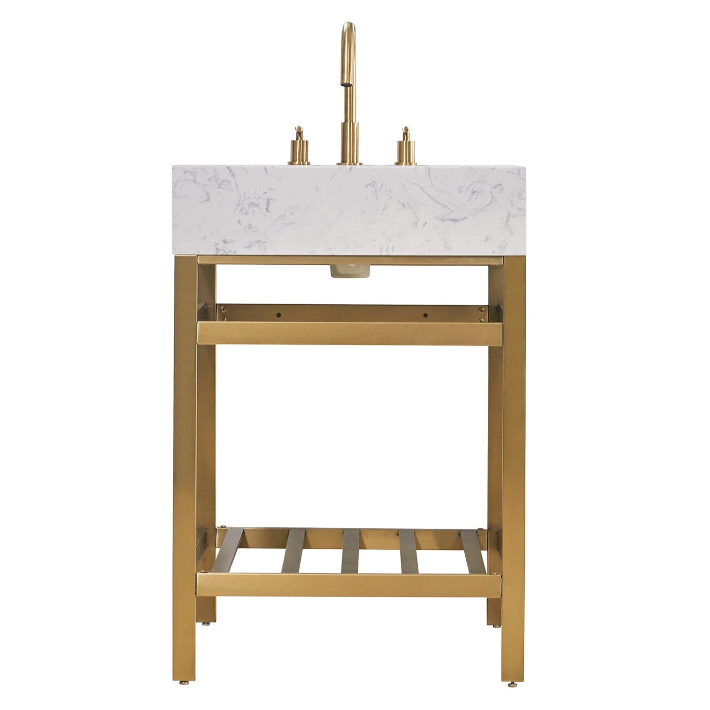Merano 24" Single Stainless Steel Vanity Console in Brushed Gold with Aosta White Stone Countertop without Mirror