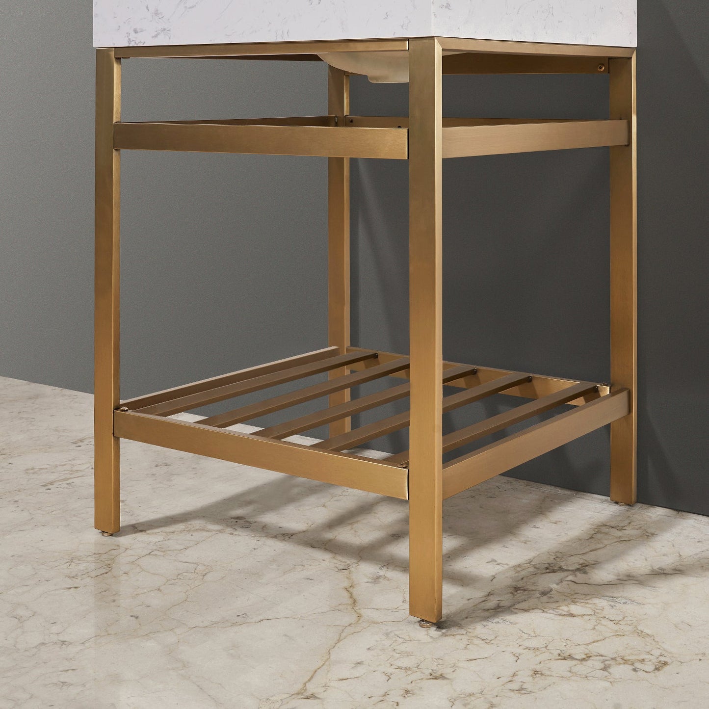 Merano 24" Single Stainless Steel Vanity Console in Brushed Gold with Aosta White Stone Countertop without Mirror