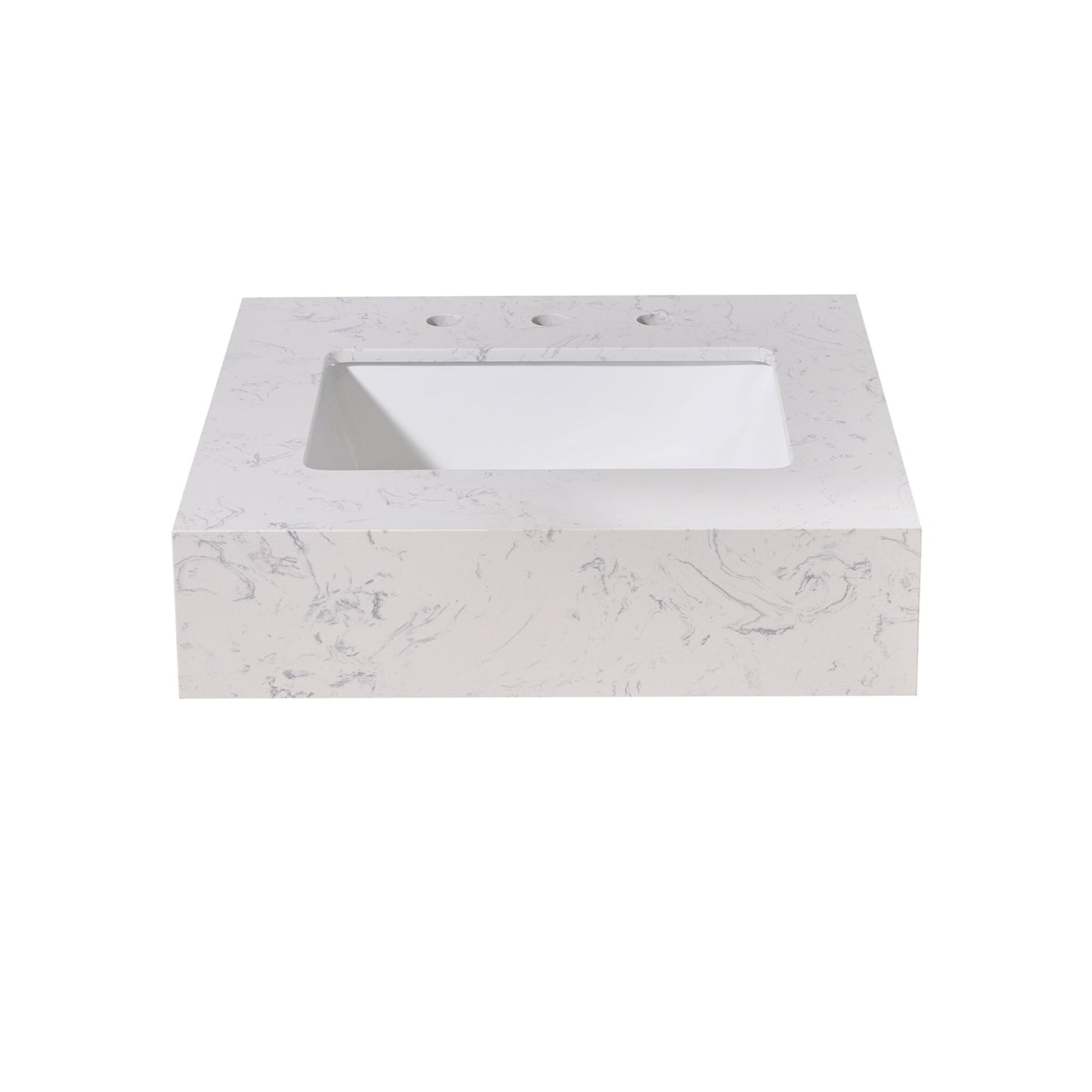 24"  Composite Stone Vanity Top in Aosta White Apron with White Sink