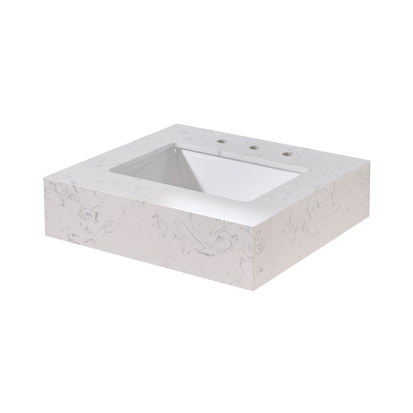 24"  Composite Stone Vanity Top in Aosta White Apron with White Sink