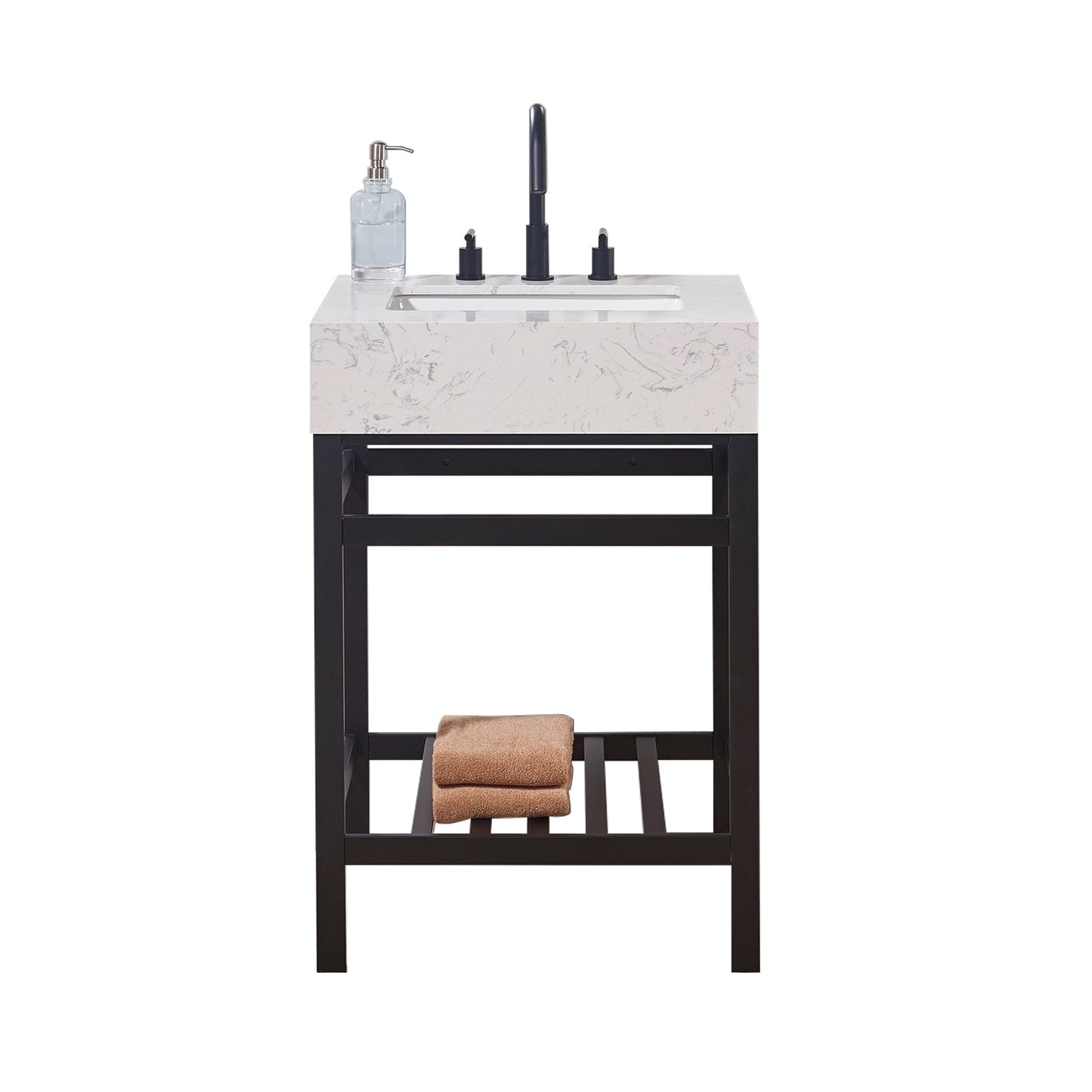 24"  Composite Stone Vanity Top in Aosta White Apron with White Sink
