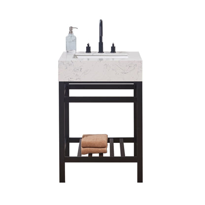 24"  Composite Stone Vanity Top in Aosta White Apron with White Sink