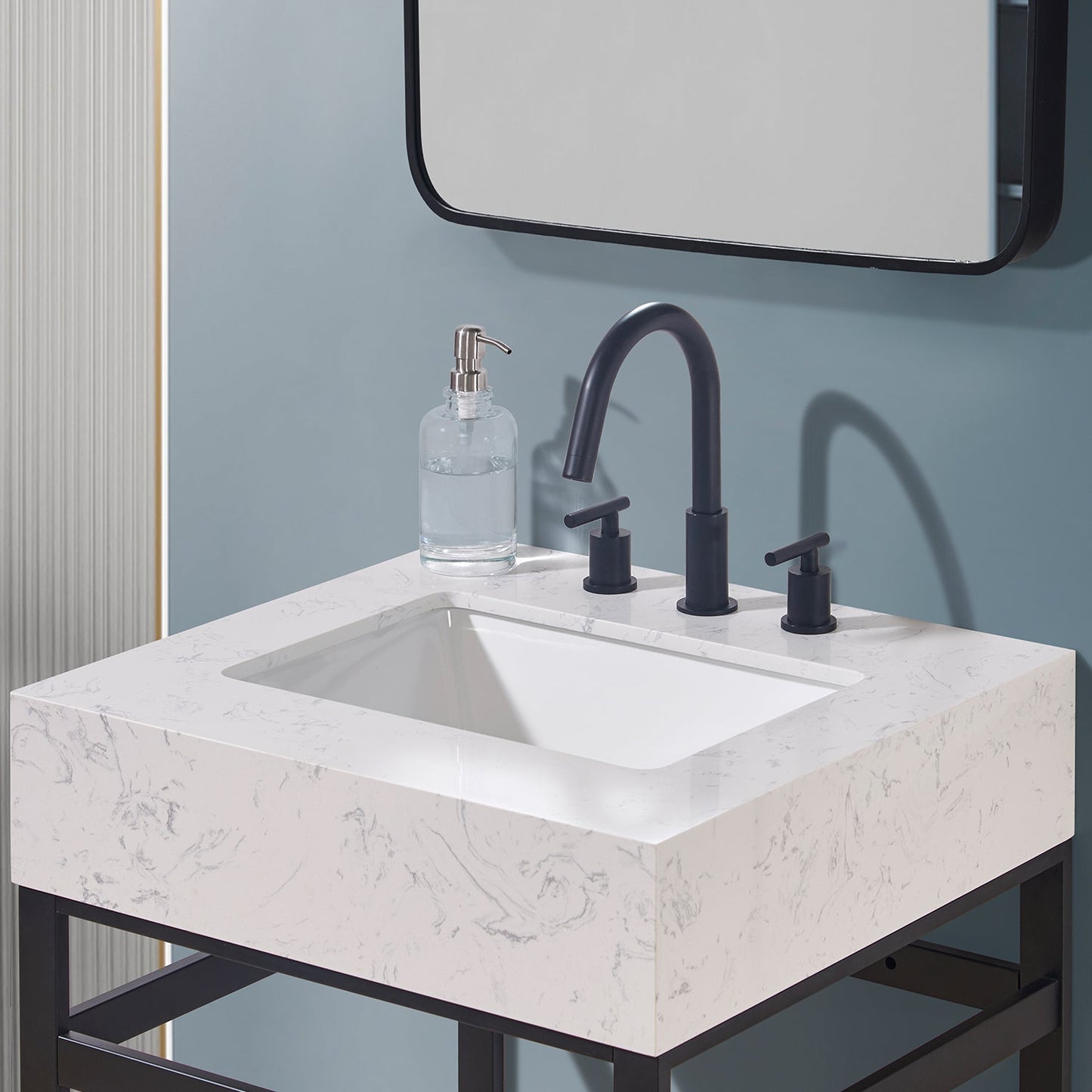 24"  Composite Stone Vanity Top in Aosta White Apron with White Sink