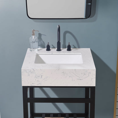 24"  Composite Stone Vanity Top in Aosta White Apron with White Sink