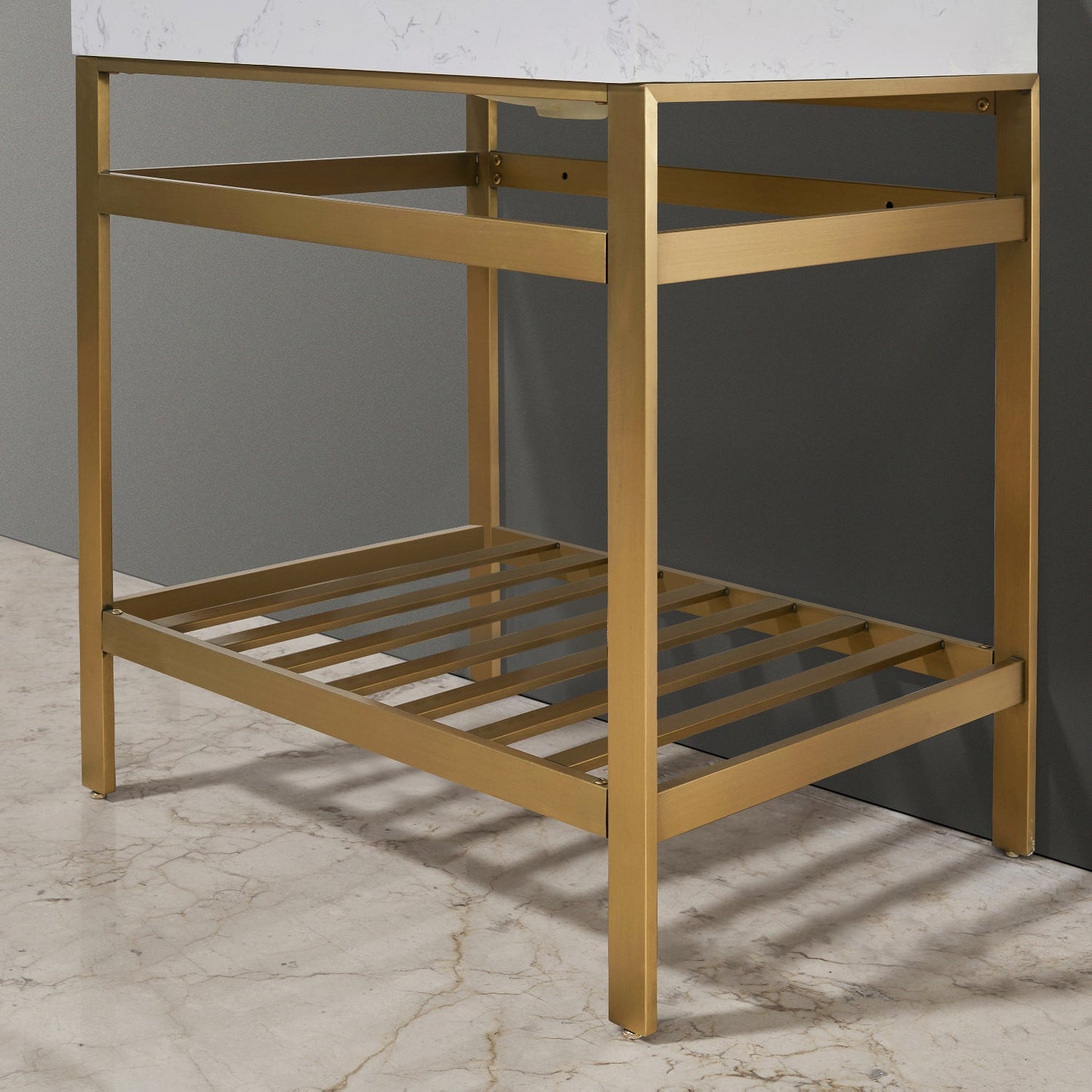 Merano 30" Single Stainless Steel Vanity Console in Brushed Gold with Aosta White Stone Countertop without Mirror